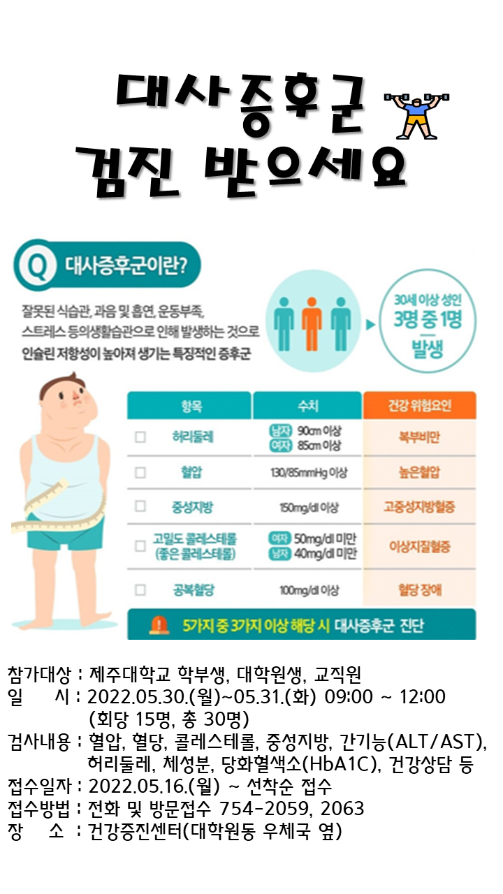 2022학년도 1학기 대사증후군 관리사업 참여자 모집 안내